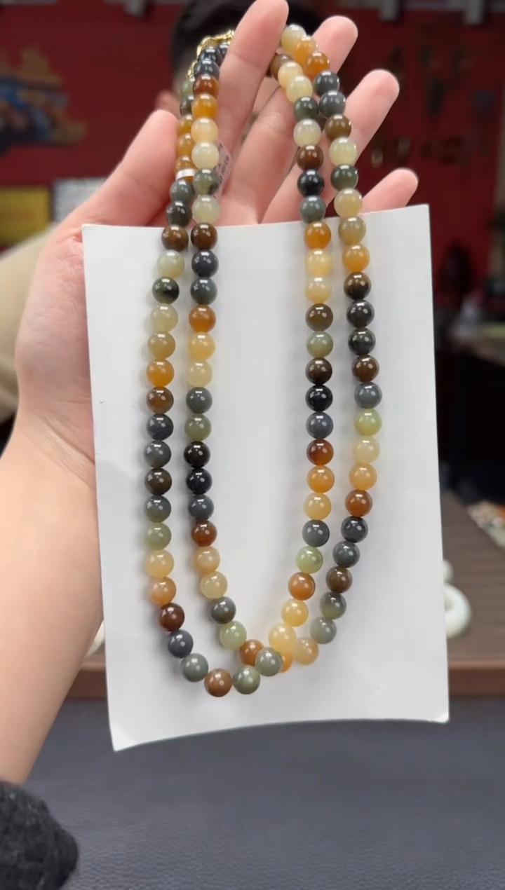 【闪购商品】和田玉颈饰未镶嵌楼兰三色108颗多圈卡8