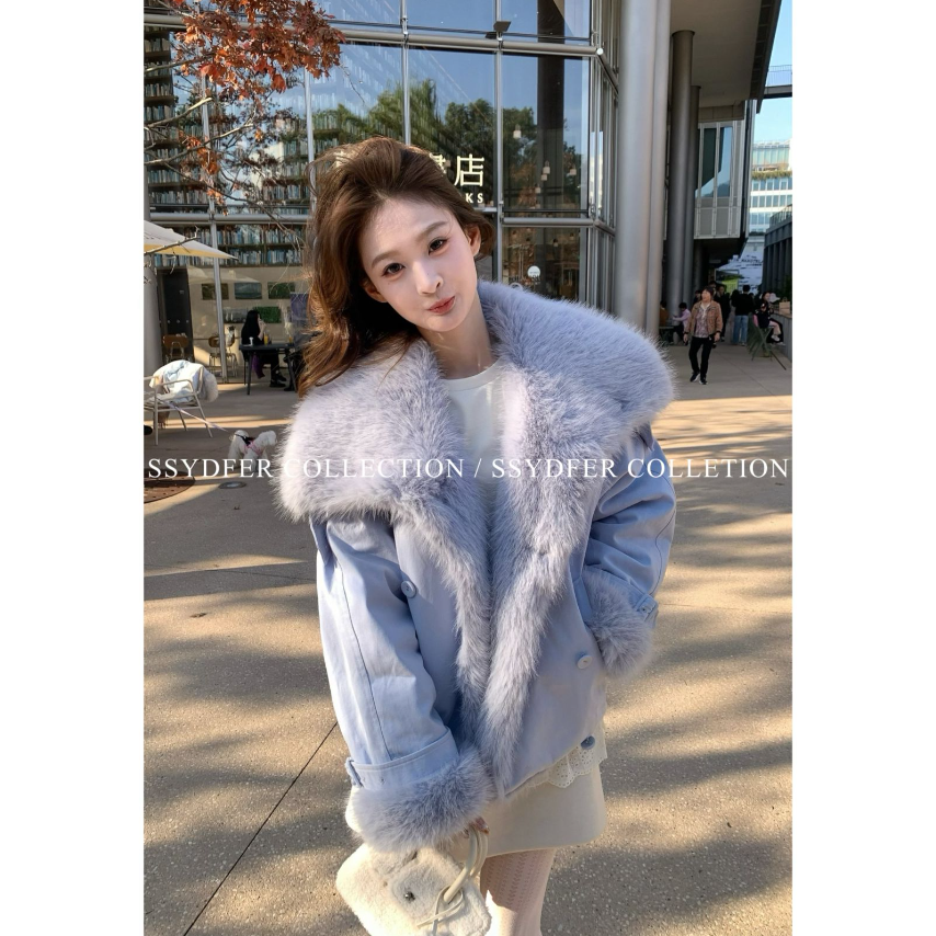 SSYDFER【冰蓝幻想】秋冬新款毛毛外套保暖宽松气质时尚百搭设计感