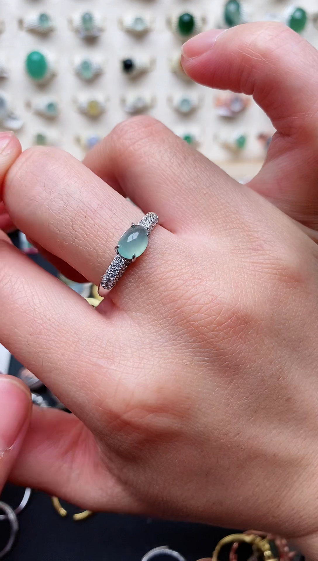 【闪购商品】翡翠戒指银S925镶嵌天然翡翠333 5+