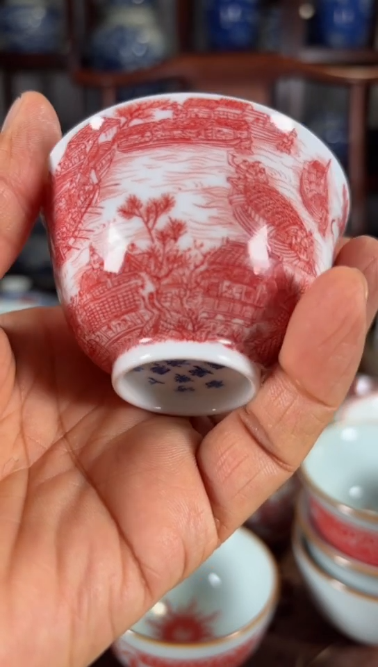 柴窑釉里红清明上河图杯杯