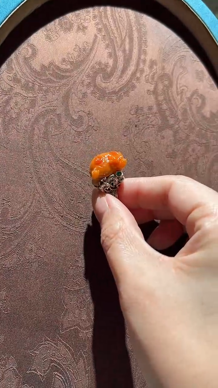 【闪购商品】翡翠戒指银S925镶嵌红翡绿翠 34号