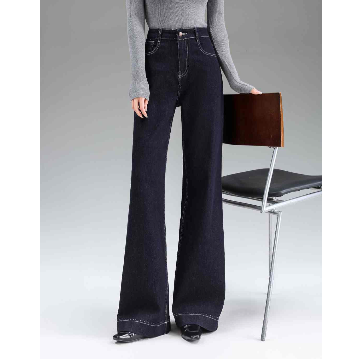 2025秋季丹宁高个子加长大码A字直筒阔腿牛仔裤女弹力显瘦拖地裤