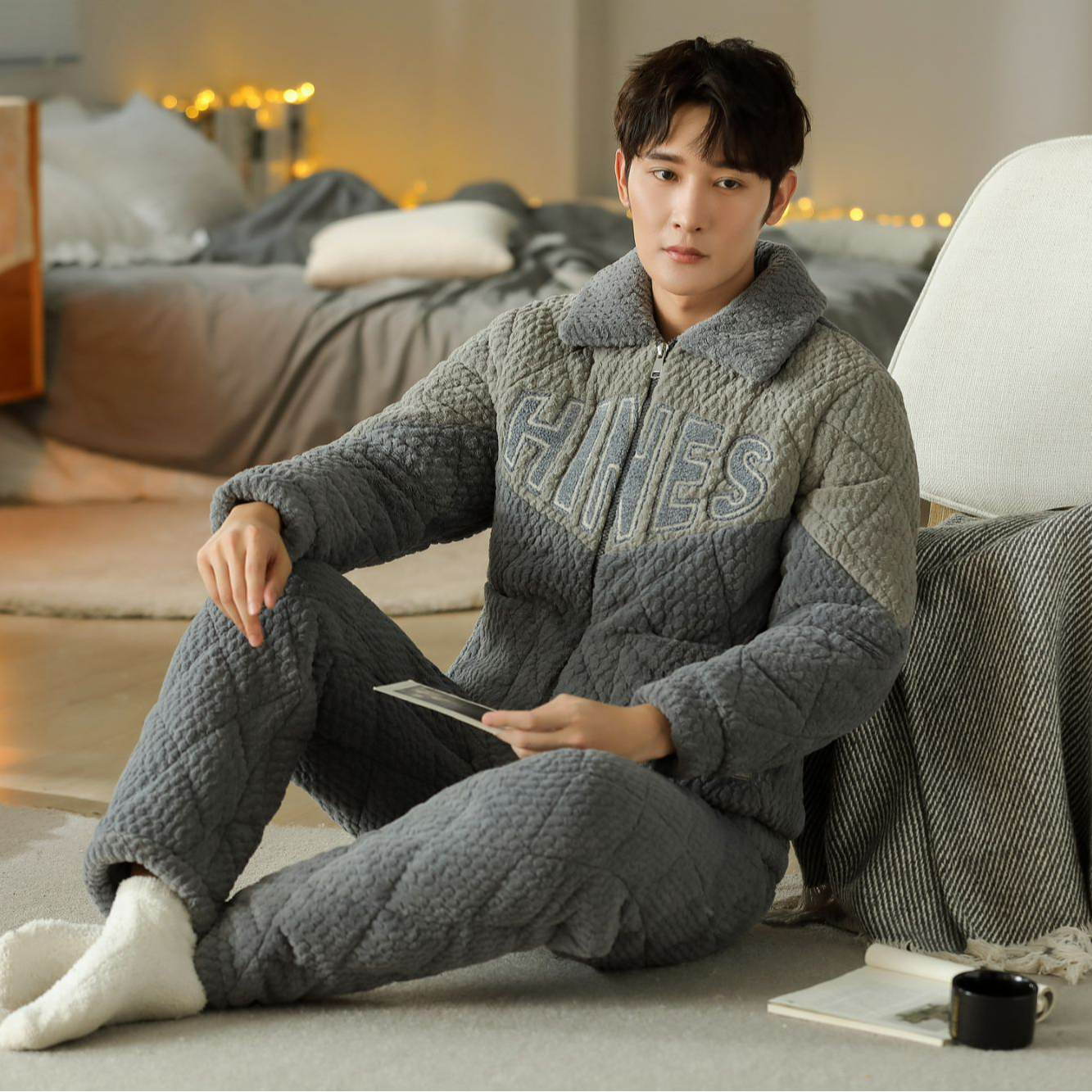 冬季男睡衣家居服套装休闲秋冬季大码家居服加厚保暖