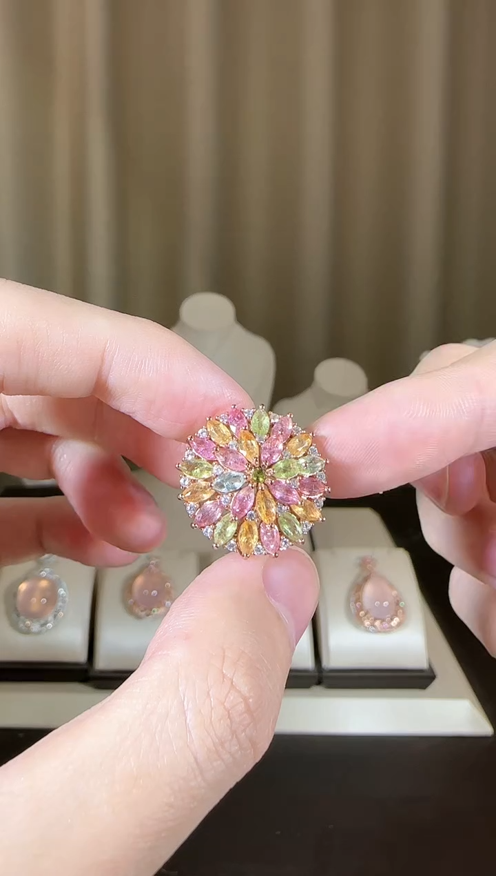 【闪购商品】碧玺戒指银S925镶嵌设计款