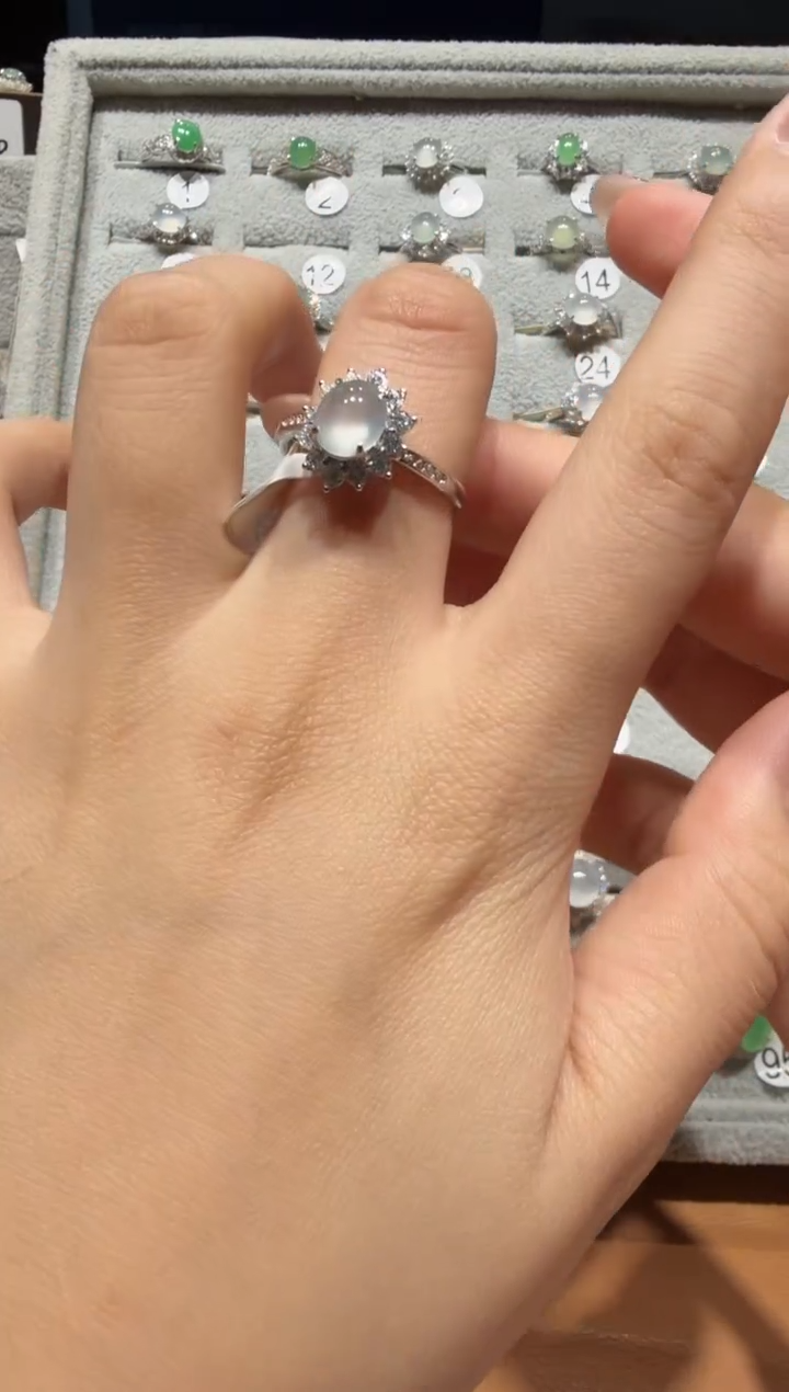 银S925镶嵌戒指翡翠缅甸A货翡翠戒指