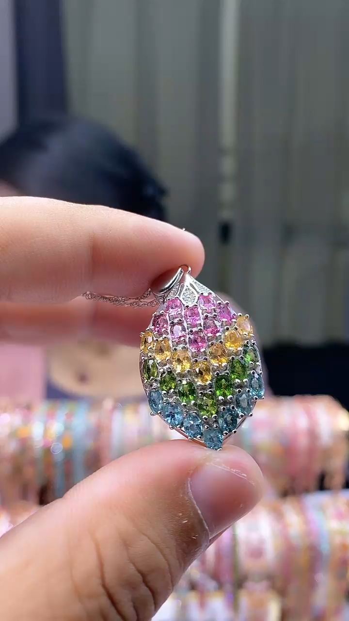 【闪购商品】碧玺吊坠银S925镶嵌345354354354