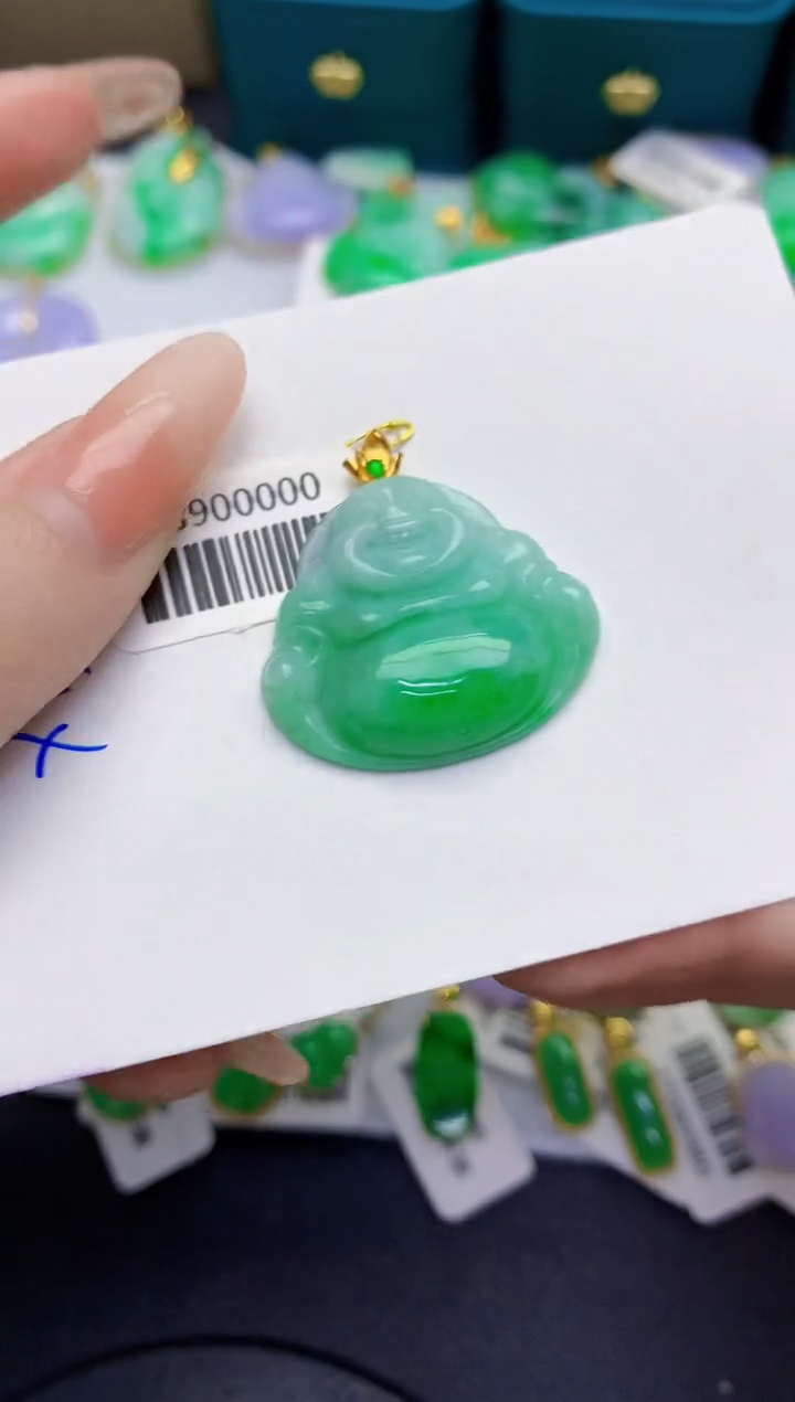 颈饰18K金镶嵌翡翠缅甸天然翡翠A货