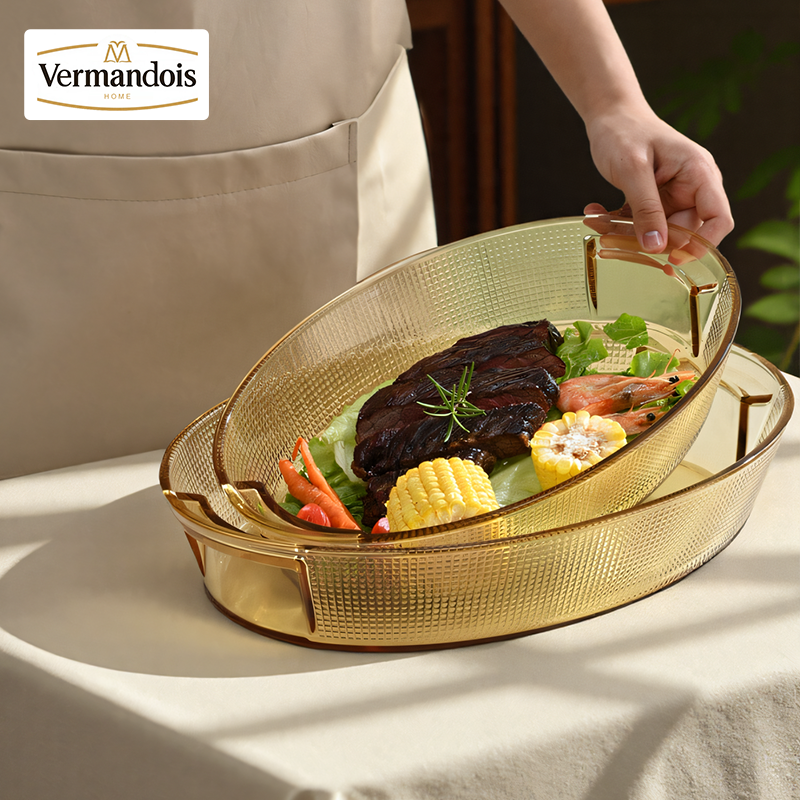 Vermandois高硼硅玻璃烤盘烤箱微波炉加热专用家用椭圆形蒸鱼盘