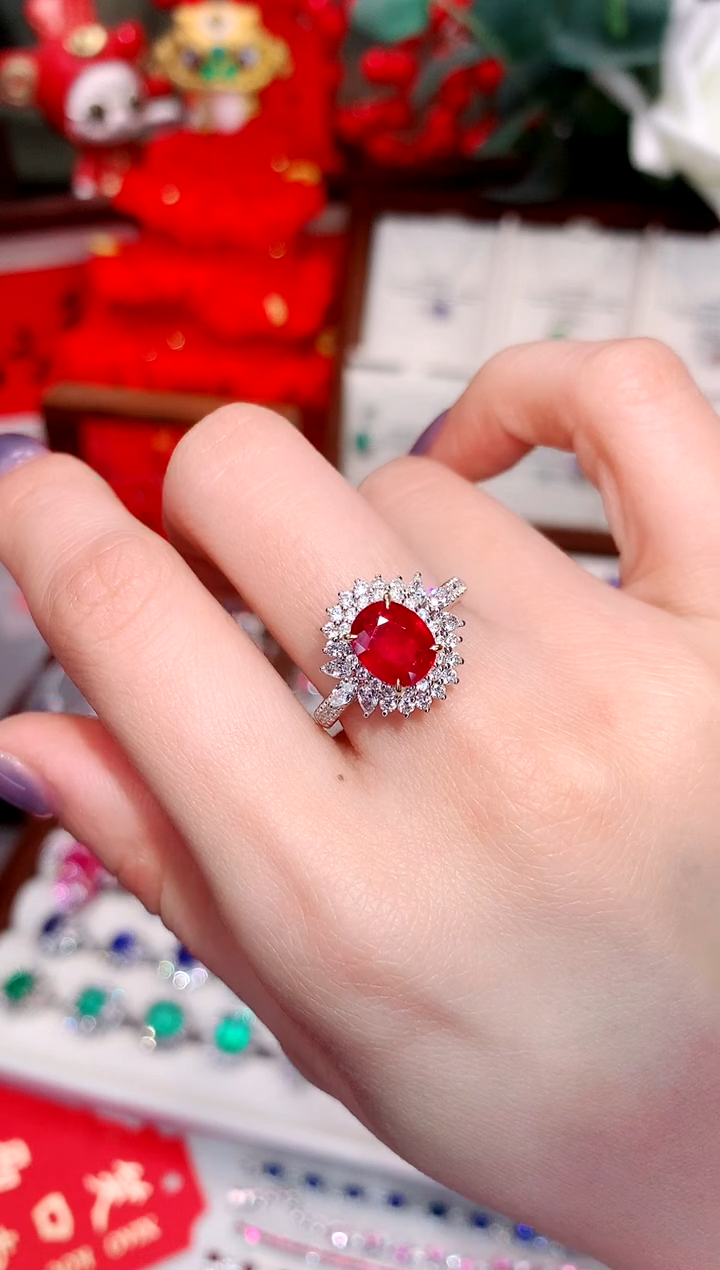 【闪购商品】红宝石戒指18K金镶嵌1.58ct/天然宝石/七天无理由