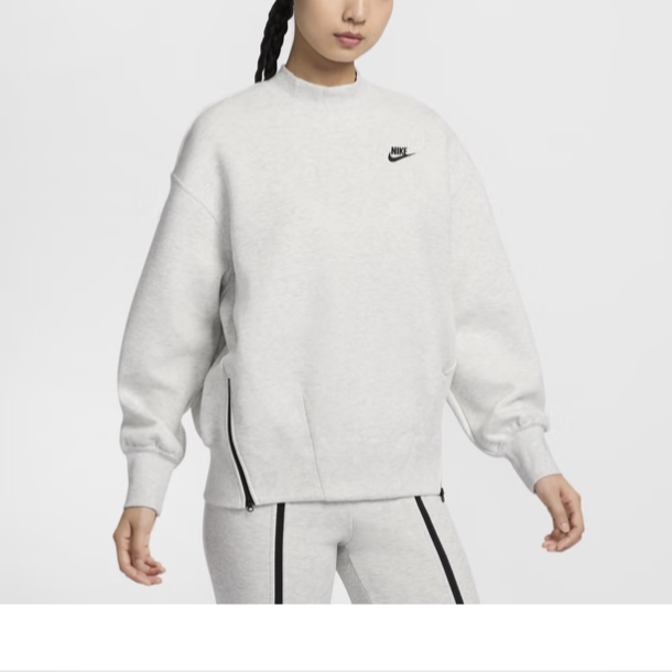 NIKE/耐克女NSW CREW半高领侧拉链宽松卫衣FV8042-013
