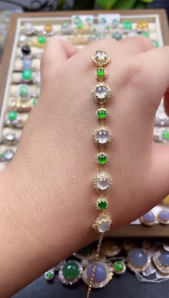 银S925镶嵌手链翡翠11