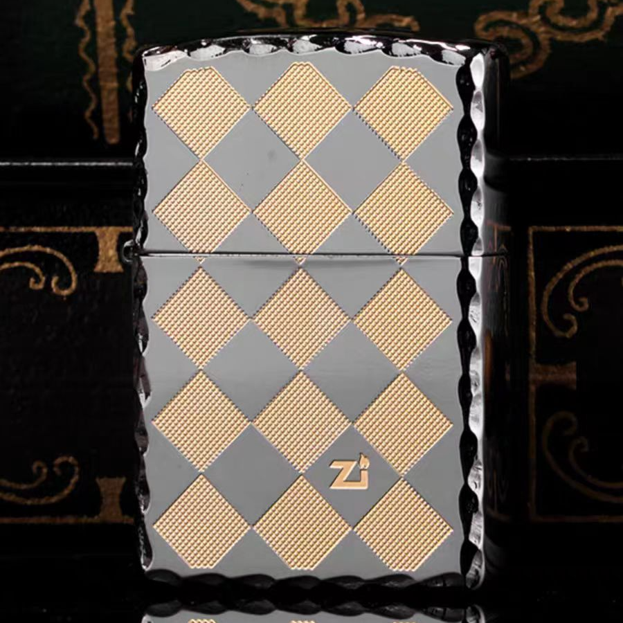 ZIPPO/之宝黑冰分色格刻字男士防风打火机ZBT-1-13黑冰格子HBX1H1