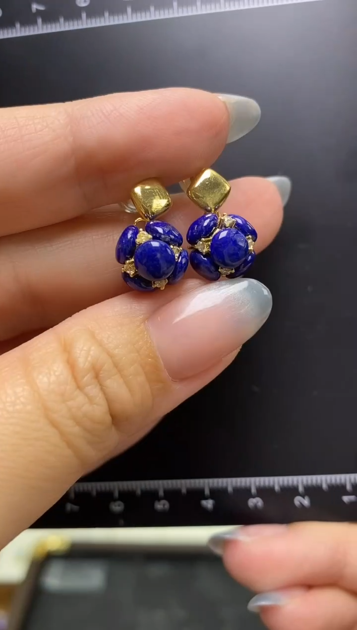 青金石足银镶嵌耳饰C10979