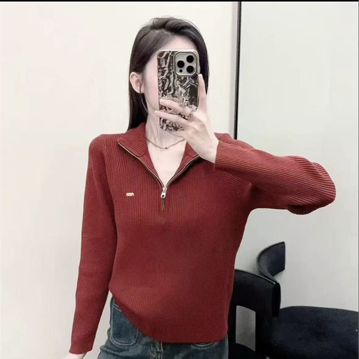 9288-半拉链M（红色）针织polo衫