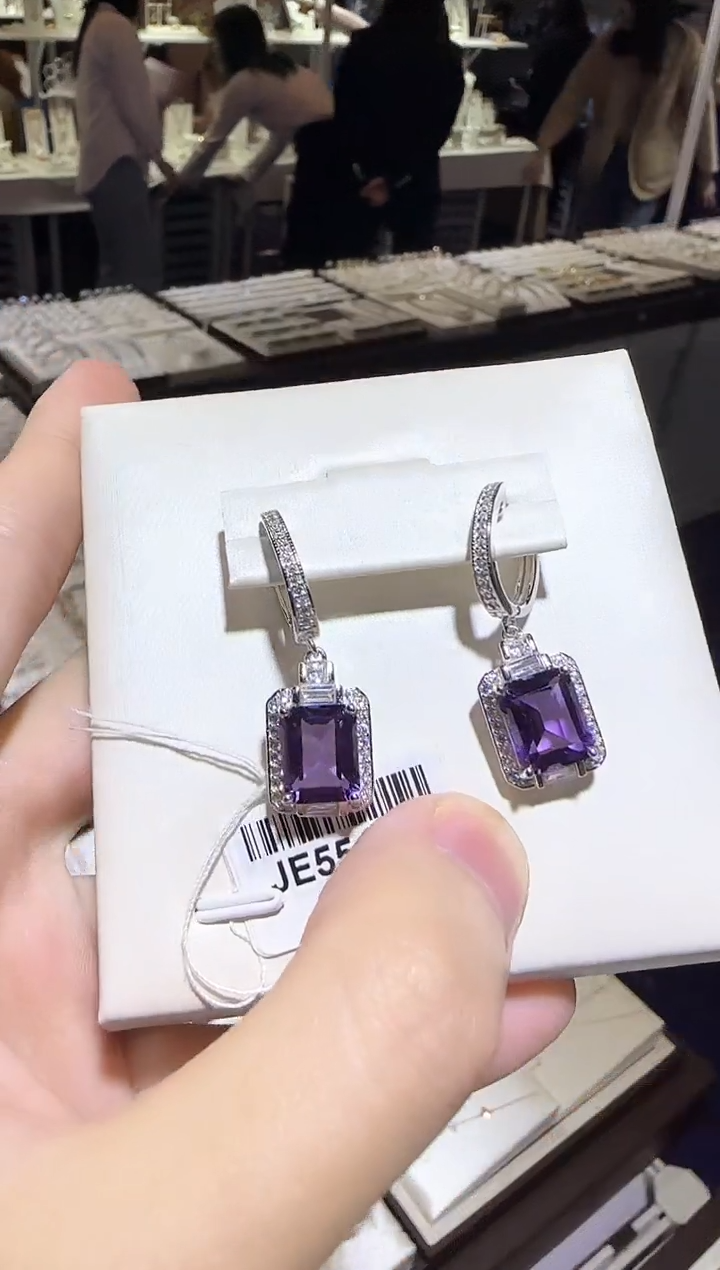 【闪购商品】紫晶耳饰银S925镶嵌耳扣款8mm