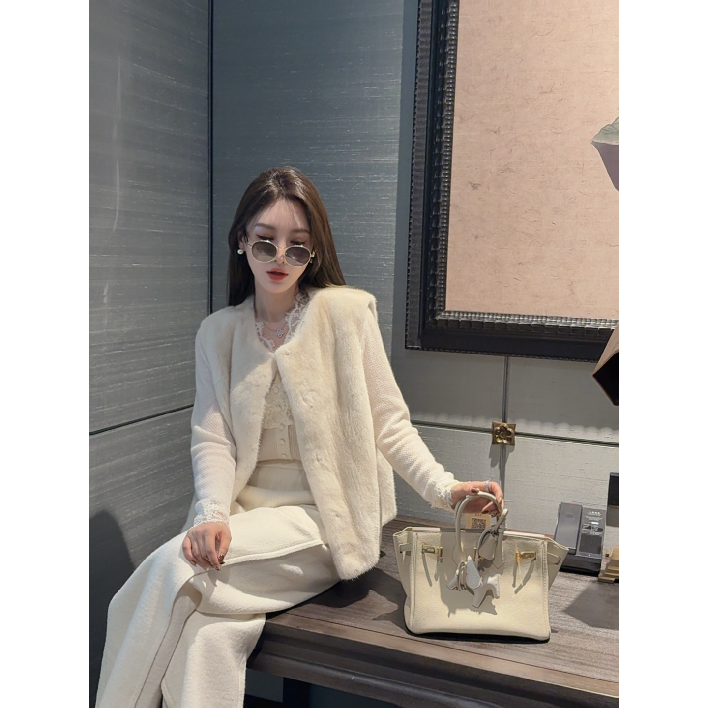 【曼文kiki】珍珠本色 进口天鹅绒短二XXP色水貂马甲 25Q1130