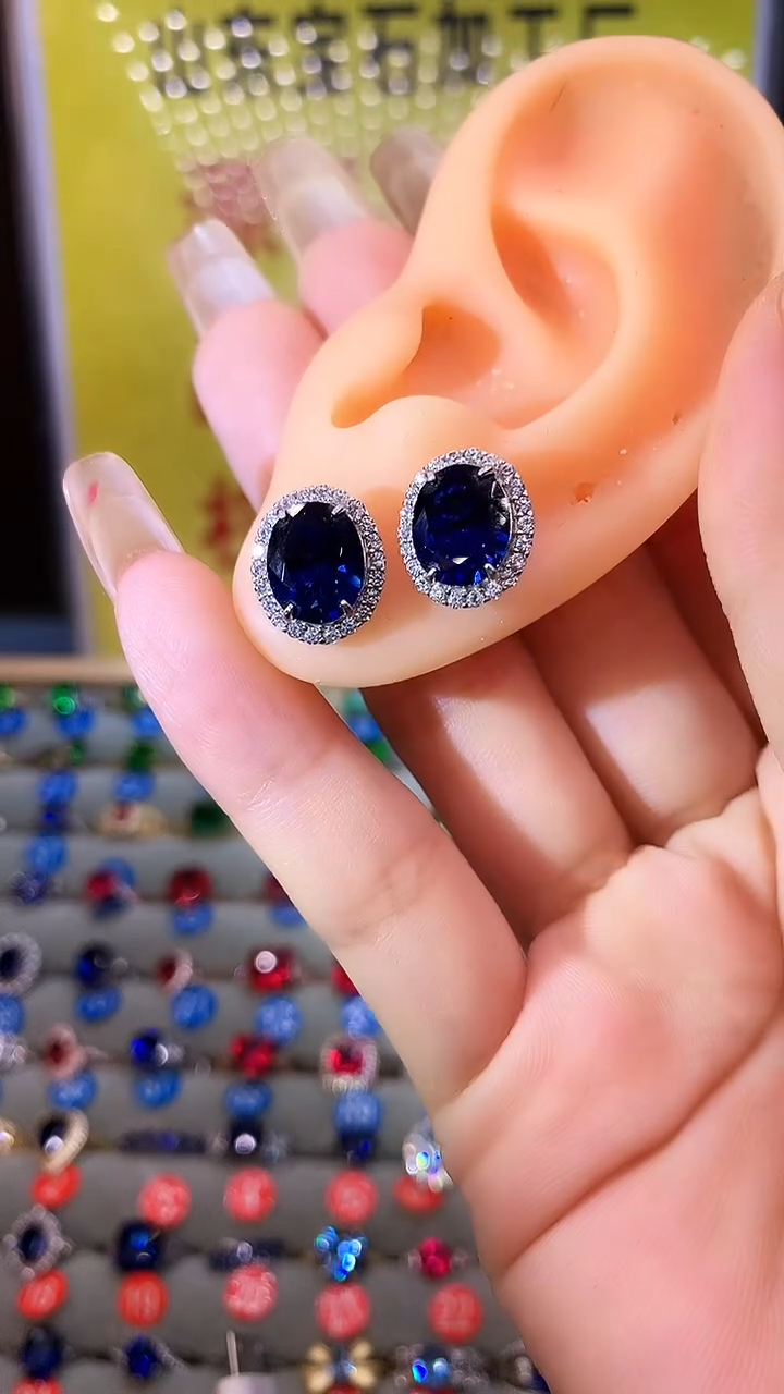 蓝宝石耳饰银S925镶嵌.......