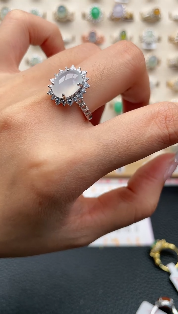 翡翠戒指银S925镶嵌1111