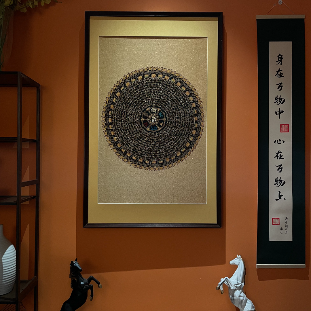 壁画【六字真言】装饰画办公室玄关茶室书房客厅背景墙走廊过道挂画