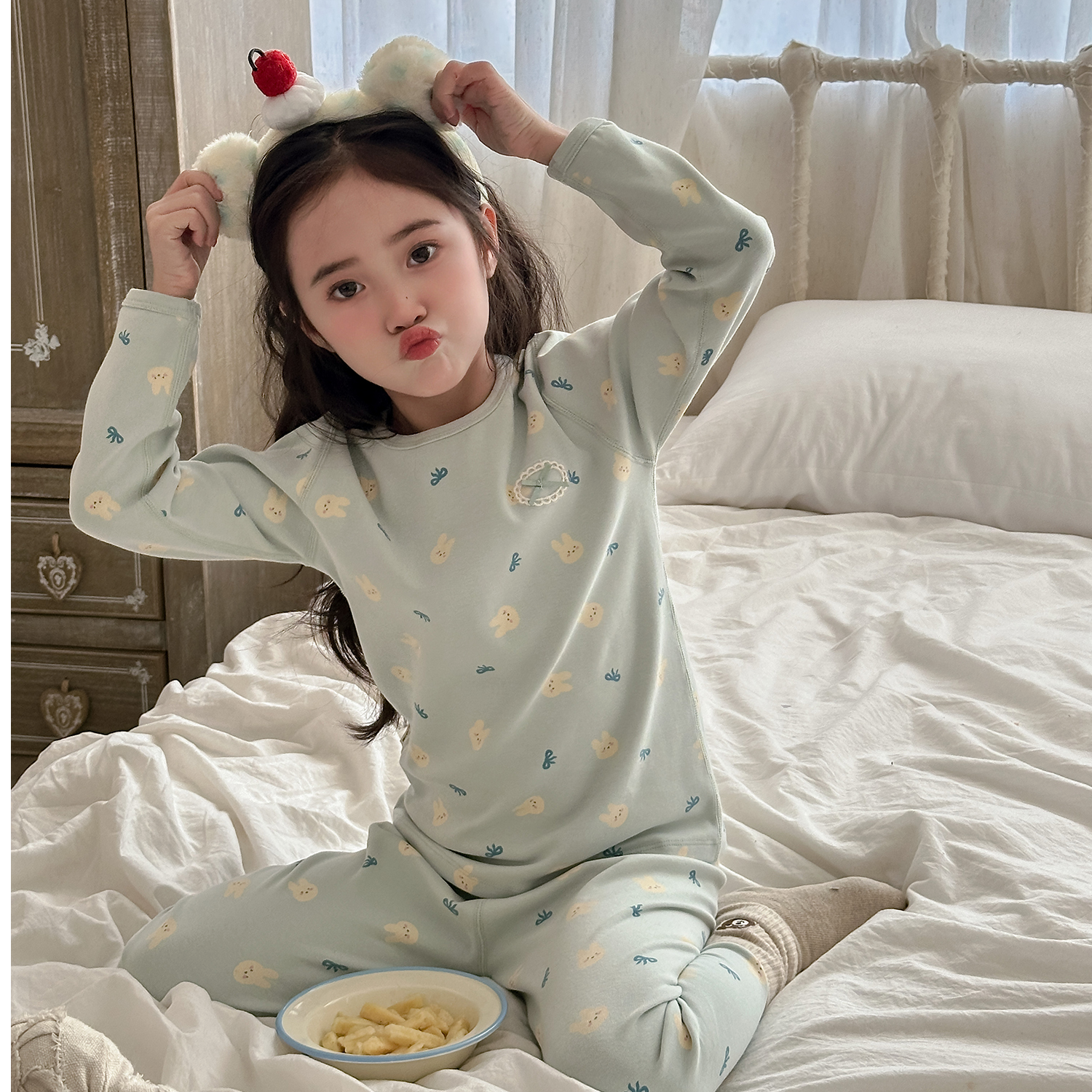 现货   秋冬季新款儿童男童女童保暖家居服套装110-10