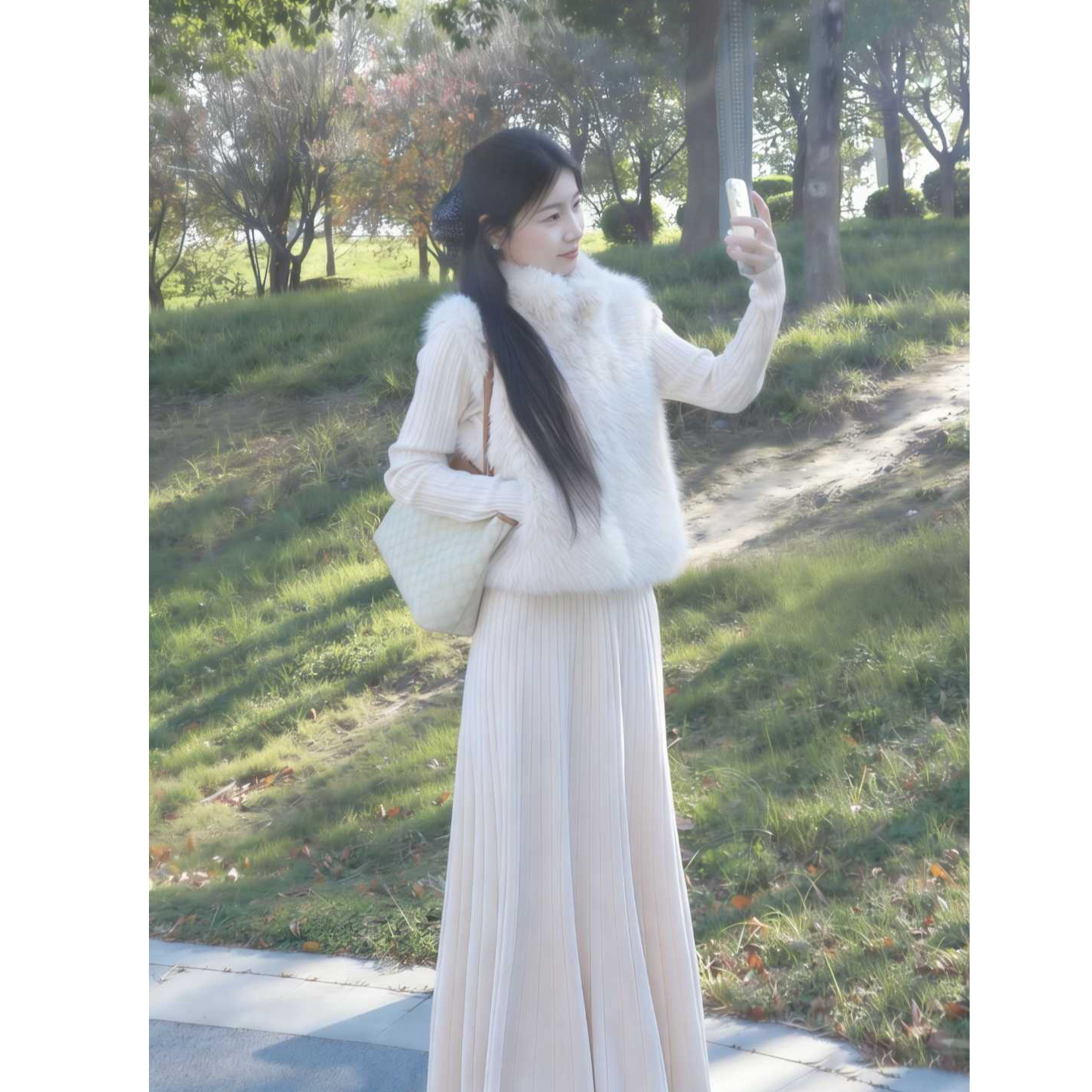 【运费补贴】皮草马甲半身裙套装女装2025冬季温柔慵懒风miu系穿搭