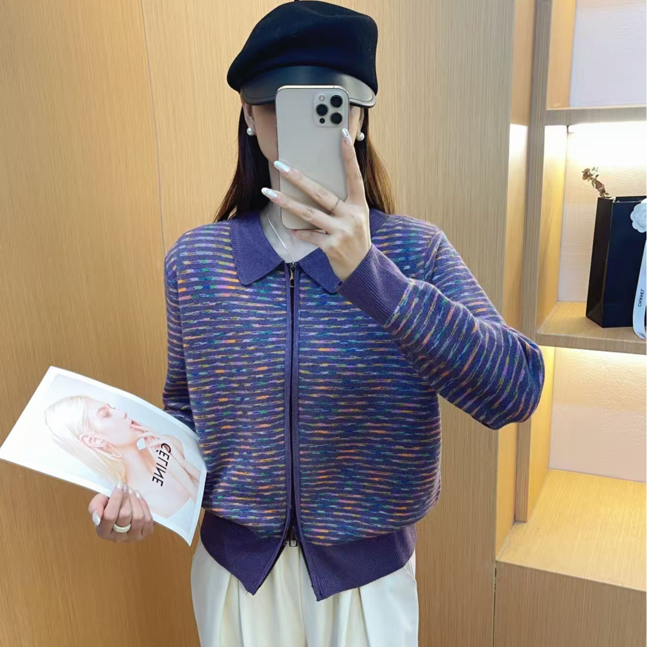 中老年女装T恤领花纱加绒开衫958