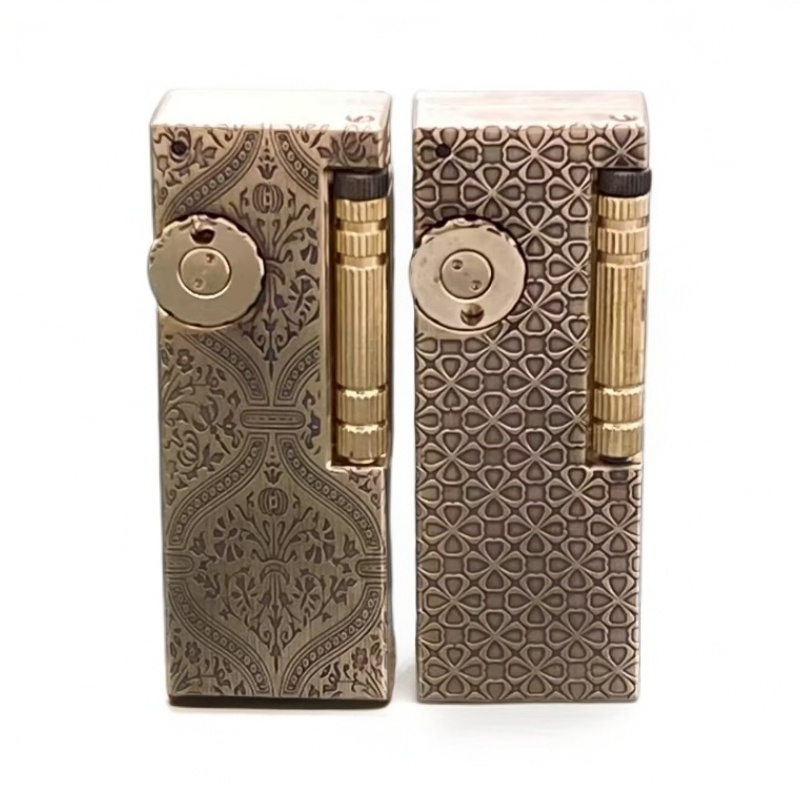 手工黄铜双油仓侧滑高档打火机个性浮雕花纹窄版设计经典怀旧