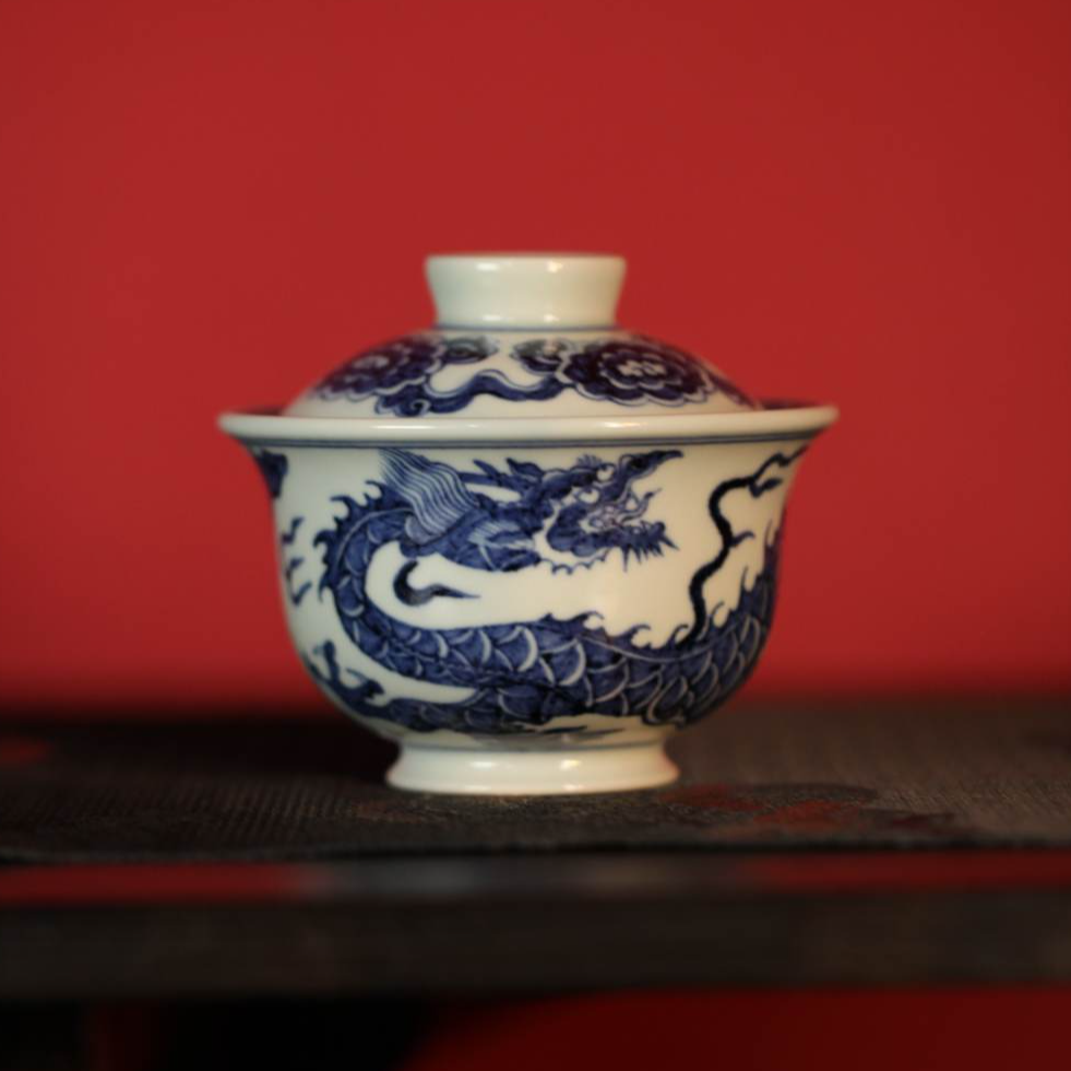 逸古堂 元青花铠甲龙盖碗