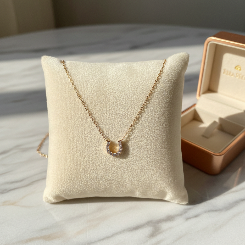 18k金镶嵌天然钻石15分玫瑰金小U马蹄项链套链XC