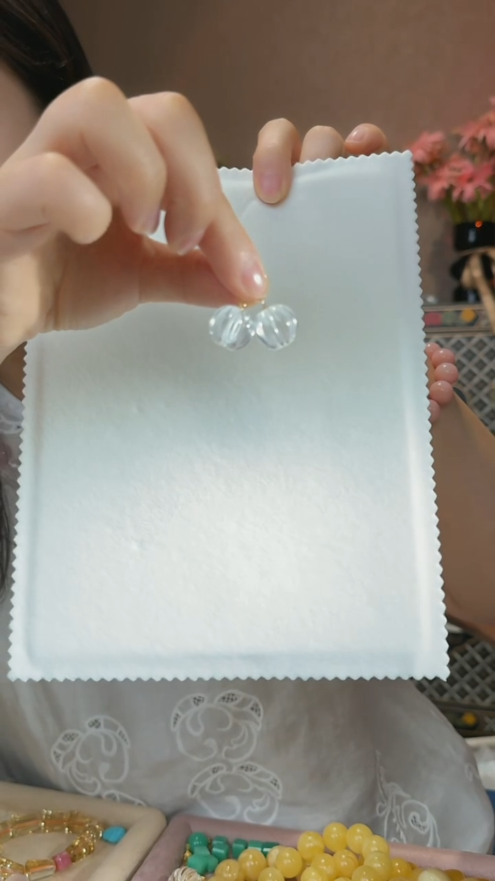 水晶耳坠18K金镶嵌天然双A级白水晶南瓜珠耳坠16mm