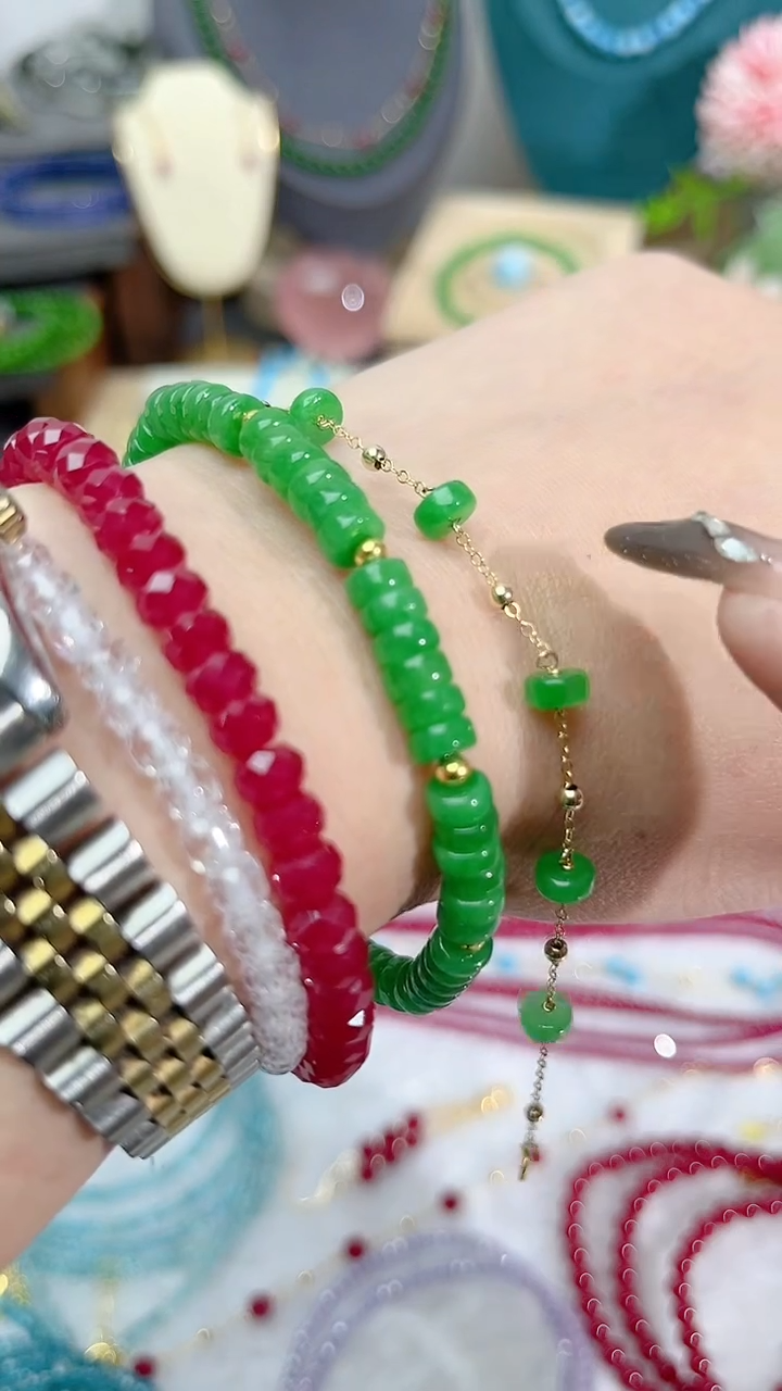 【闪购商品】翡翠手链14K金镶嵌满79