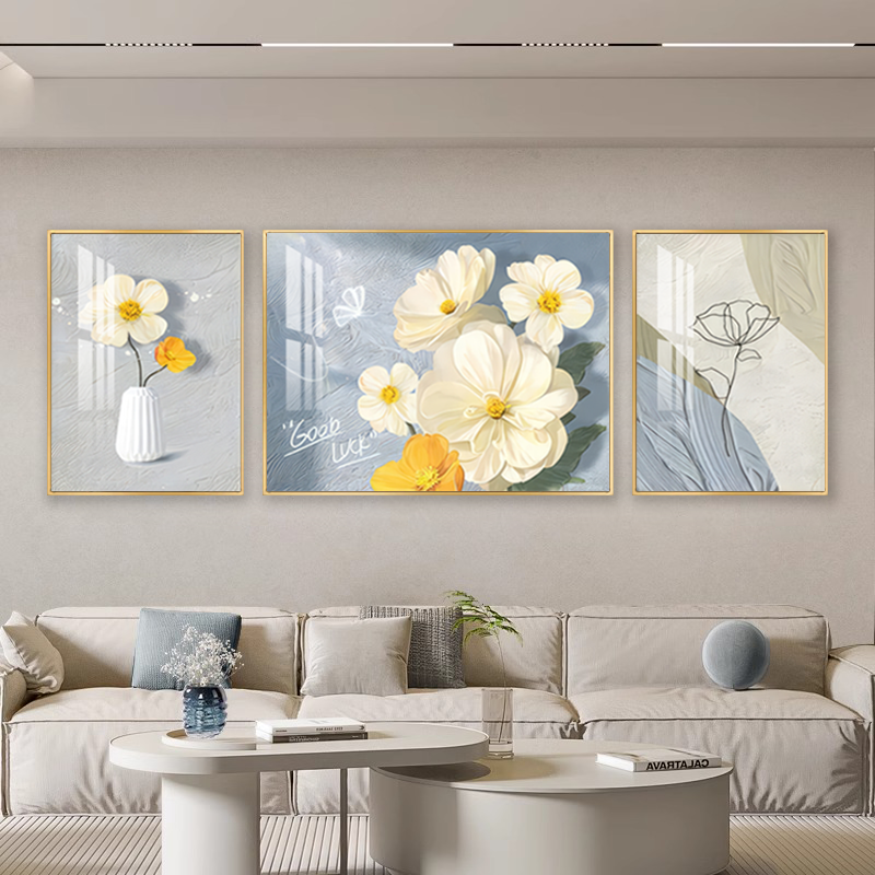 清新花卉大气装饰画奶油风高级感客厅沙发背景轻奢玻璃装饰挂画