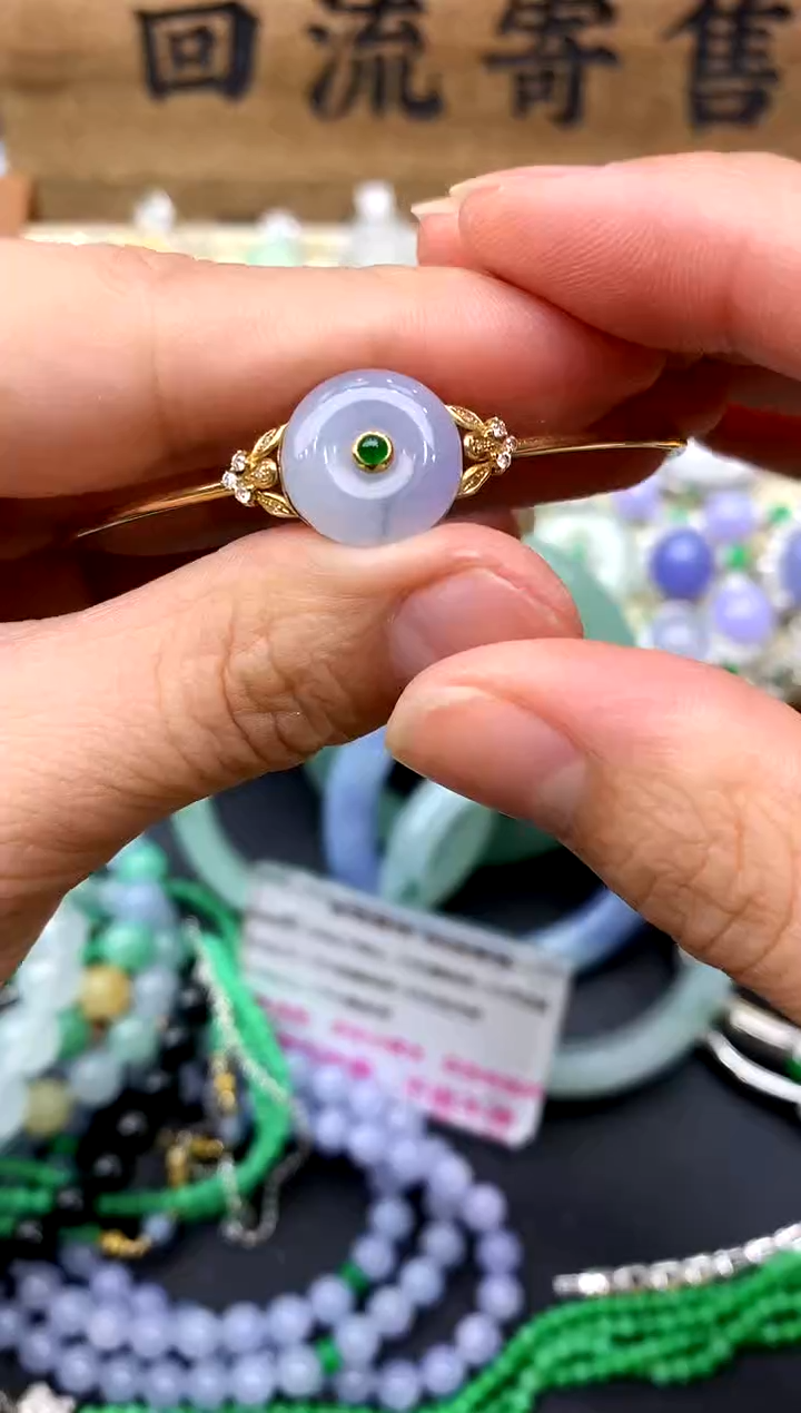 【闪购商品】翡翠手镯18K金镶嵌234-中国好珍宝