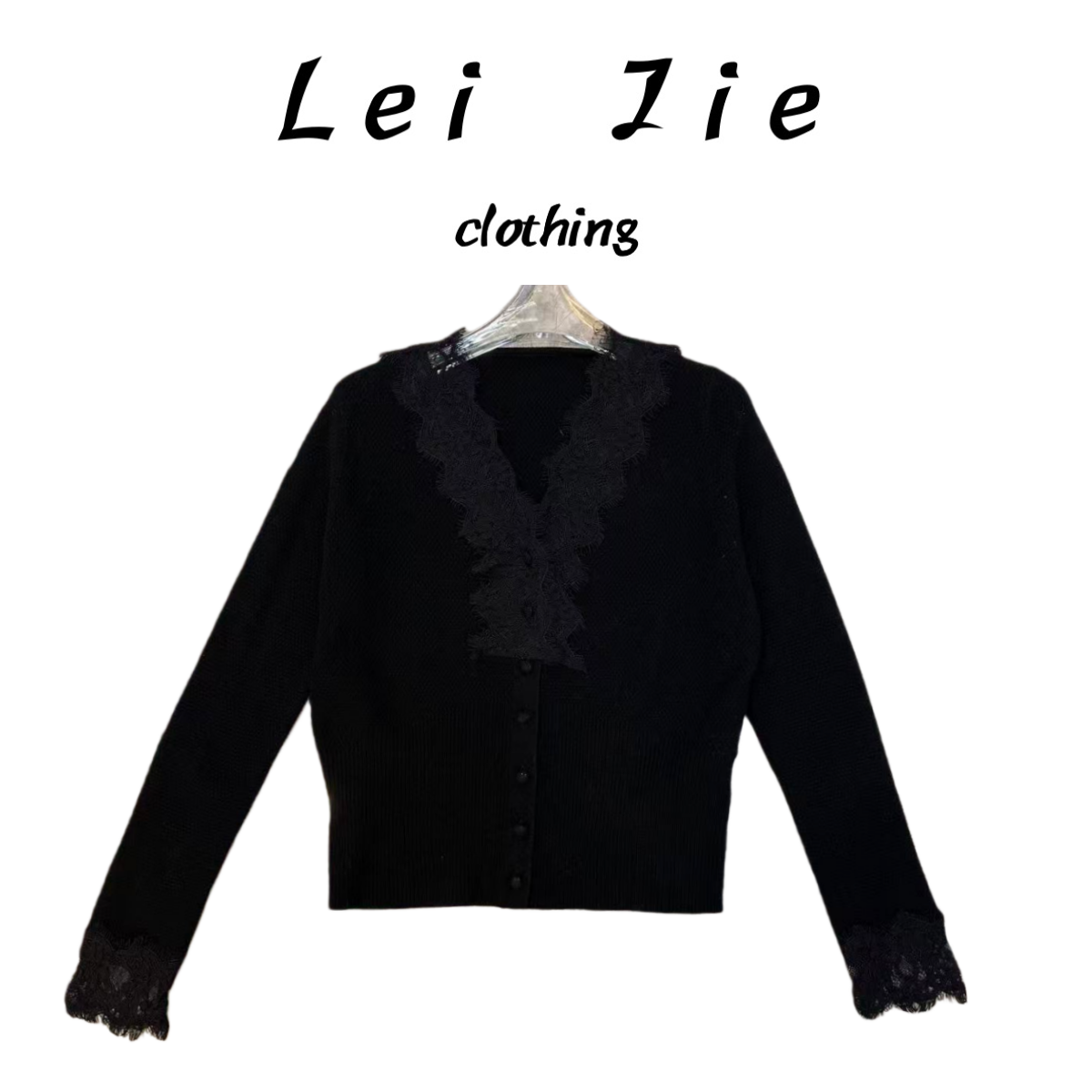 【Lei Jie】100%绵羊毛法式蕾丝拼接羊毛衫909