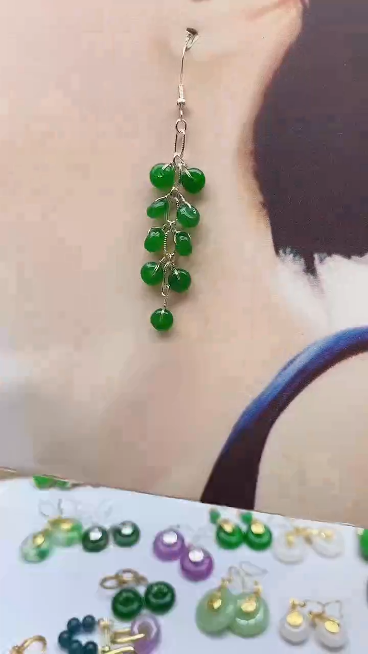 银S925镶嵌翡翠耳饰翡翠89756