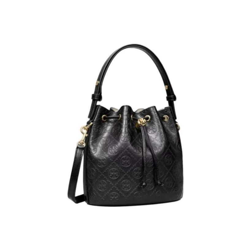 tory burch  MONOGRAM中号黑色斜挎水桶包158529-001【D】