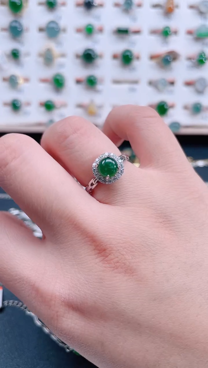 银S925镶嵌戒指翡翠天然翡翠