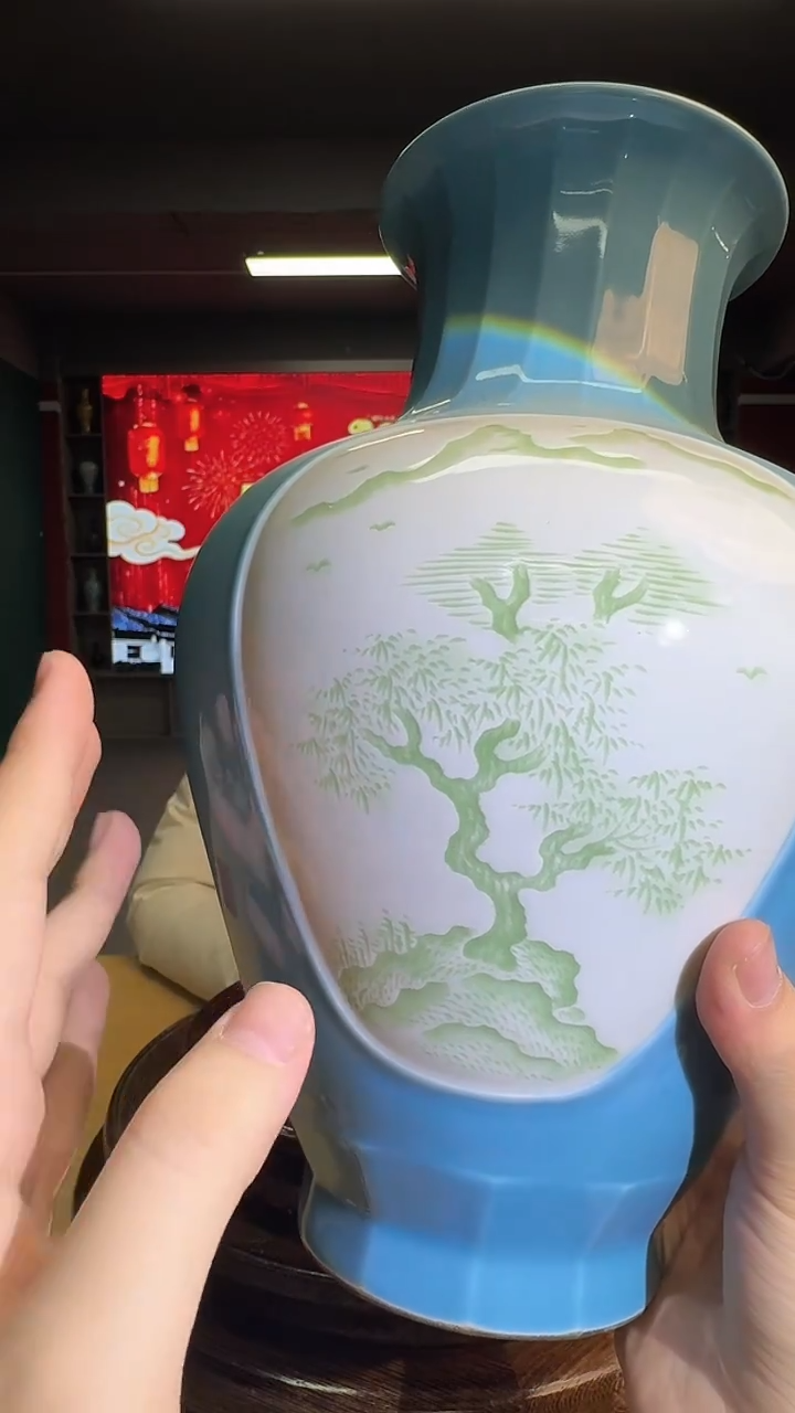 摆件瓷启承窑影青开窗赏瓶25