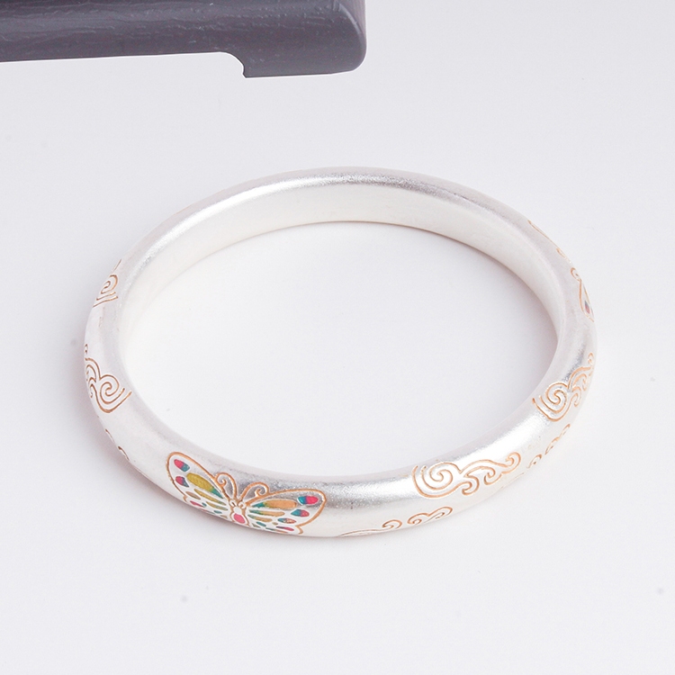 足银手镯 新粉福利8号链接【描金闭口手镯】发货带证书带礼盒