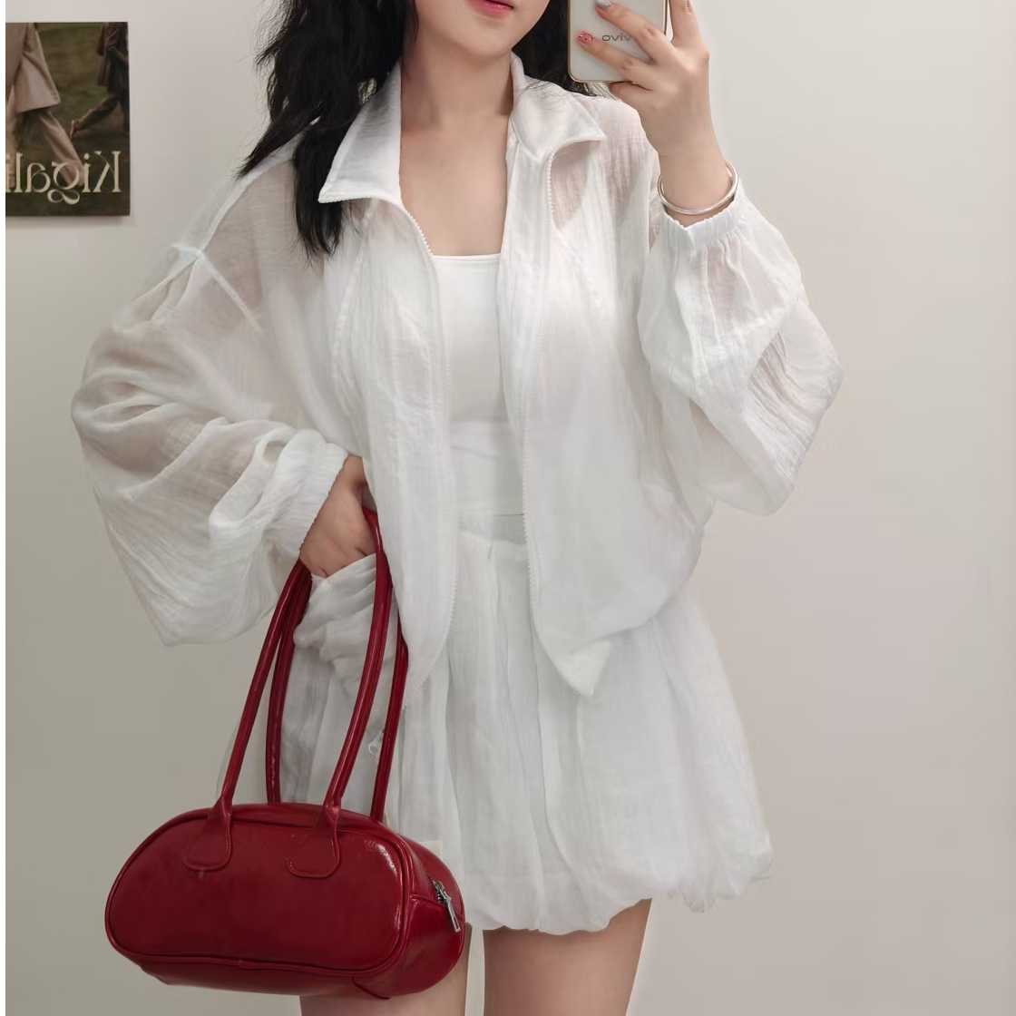 【故里】2025春夏秋休闲运动防晒套装立领轻薄宽松拉链外套花苞裙