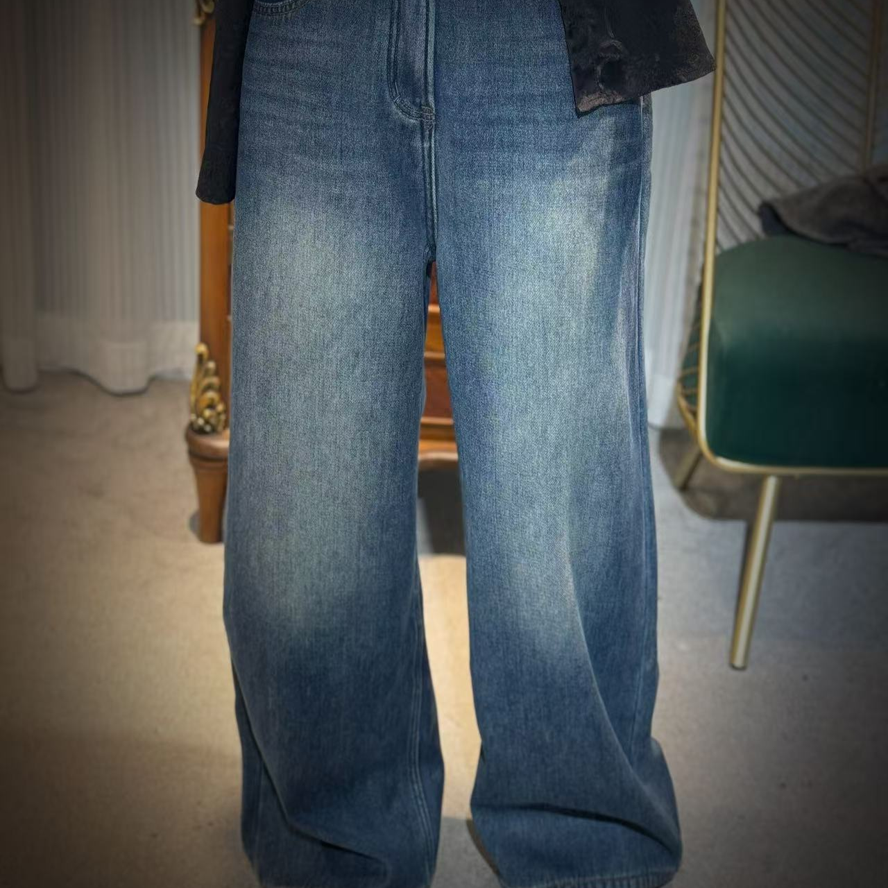 谢美丽-新款秋冬梨形身材窄版厚款牛仔裤