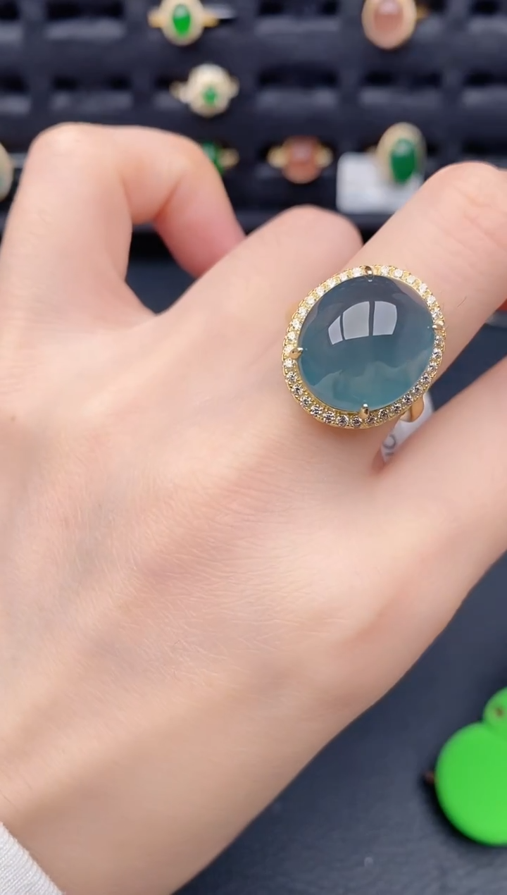 银S925镶嵌戒指翡翠天然a货翡翠278