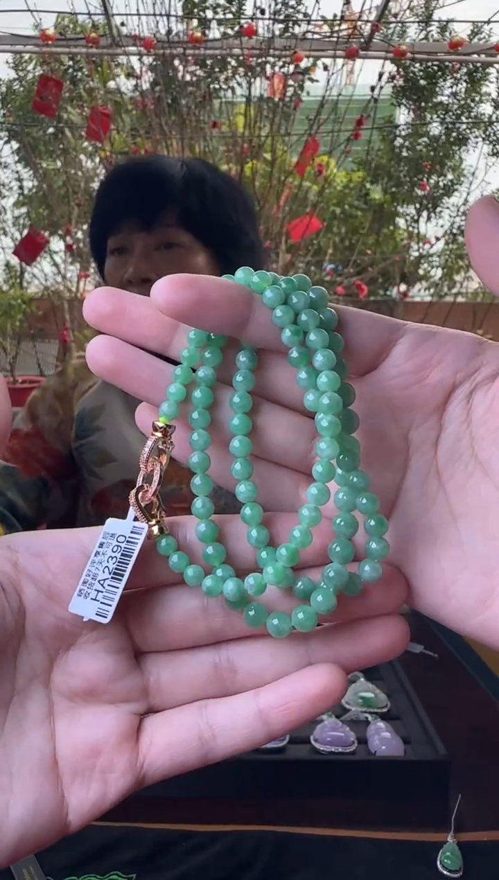 【闪购商品】翡翠颈饰未镶嵌HA2390绿珠项串卡5.8-6.9