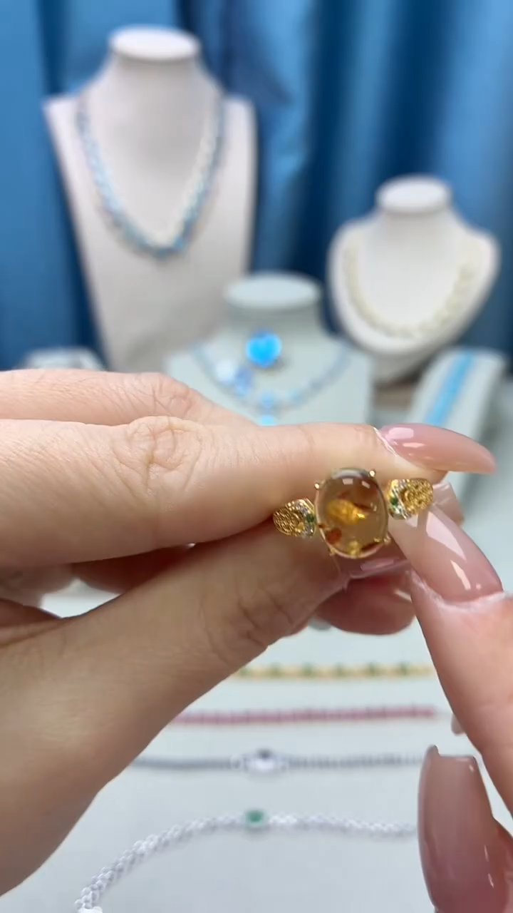 银S925镶嵌琥珀戒指236JH0102产品一个（多样性）