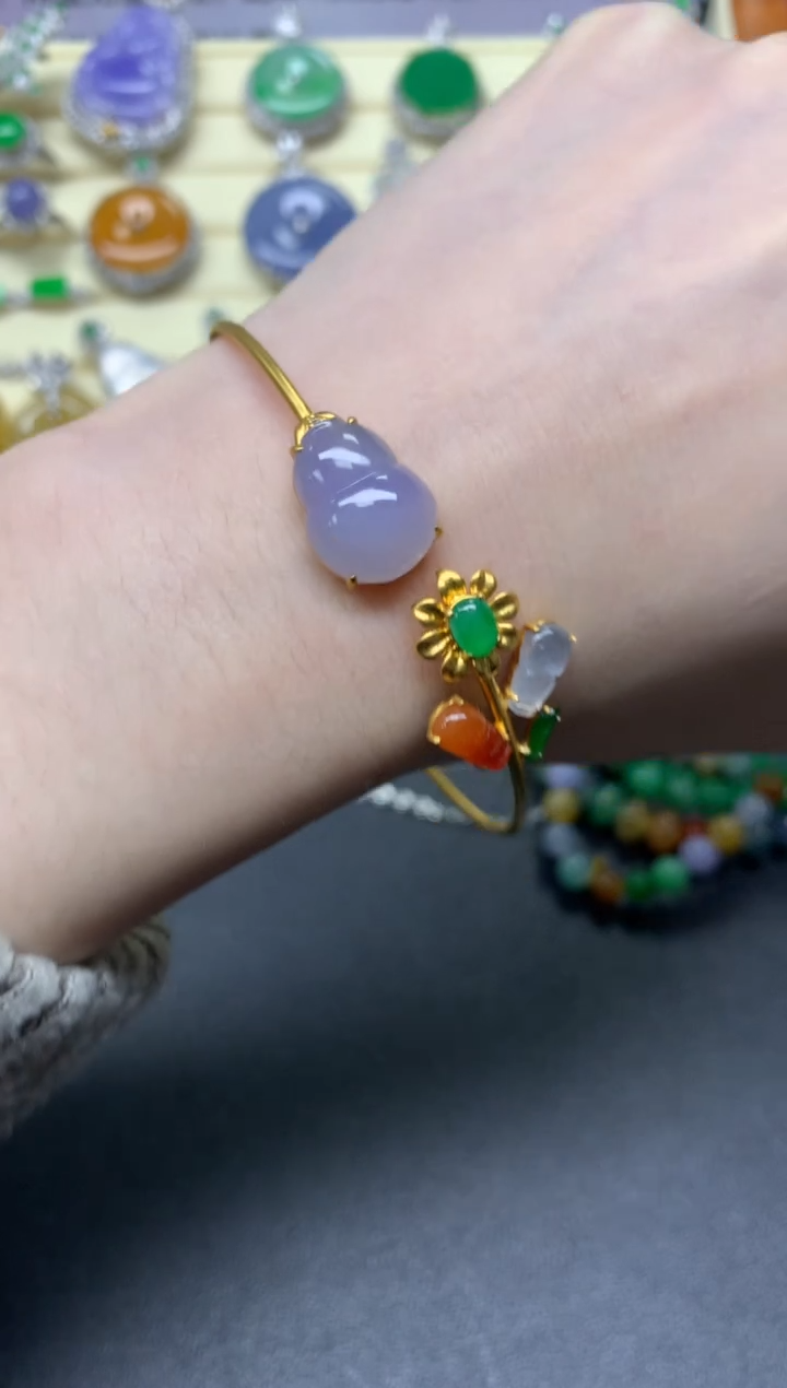 【闪购商品】翡翠手镯18K金镶嵌手镯|7300+730