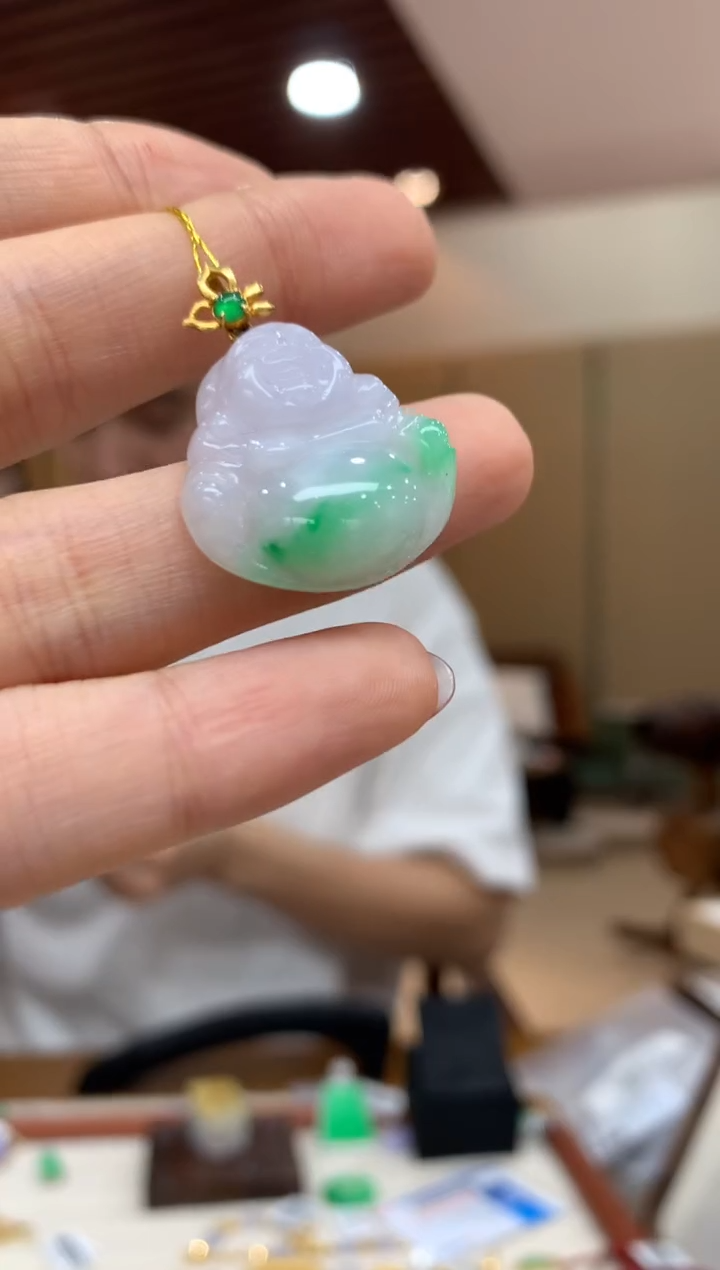 吊坠(不含链)18K金镶嵌翡翠佛公