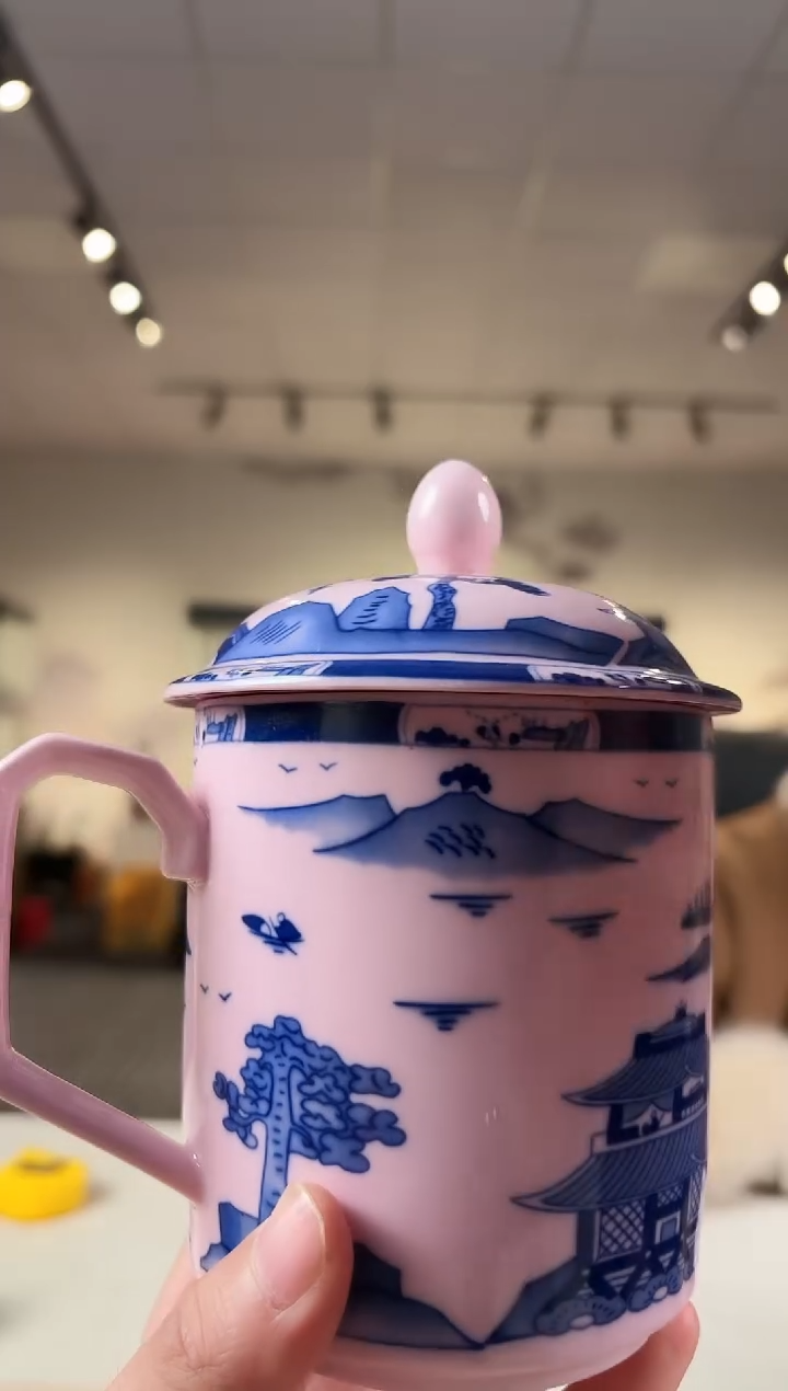 杯子陶瓷红稀青花梧桐办公杯+礼盒