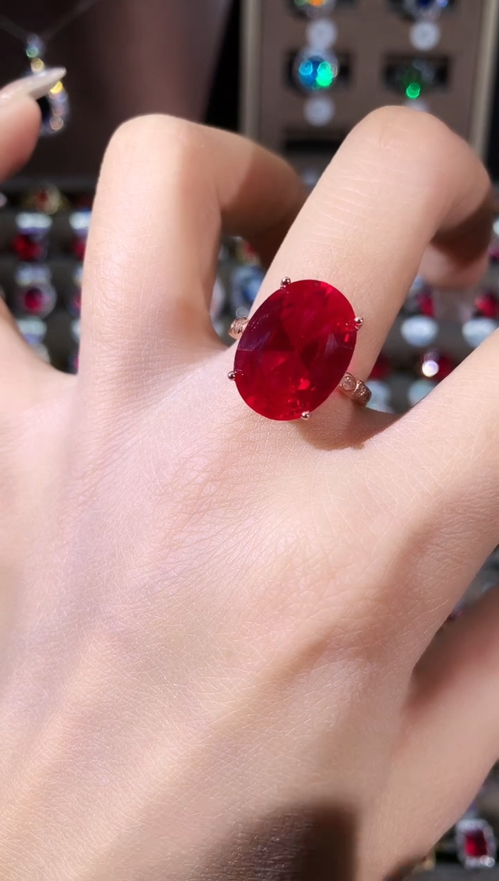 无925银鸽血红色戒指