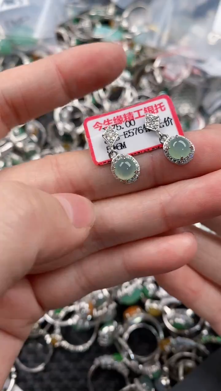 银S925镶嵌戒指翡翠10-10-10     2