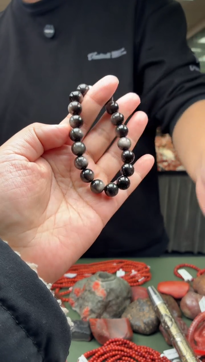 未镶嵌黑曜岩手串单圈手串一条约10mm多样性发货